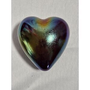 Robert Held Art Glass Heart Paperweight Iridescent Purple